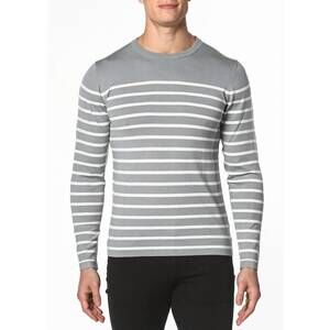 NEW POSTMARC long sleeve stripe knit sweater in grey/off